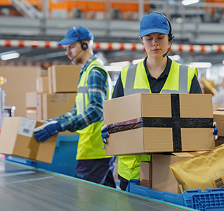 efficient,logistics,team,in,safety,vests,sorting,and,loading,packages