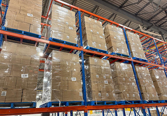 warehouse racking packed boxes pallets